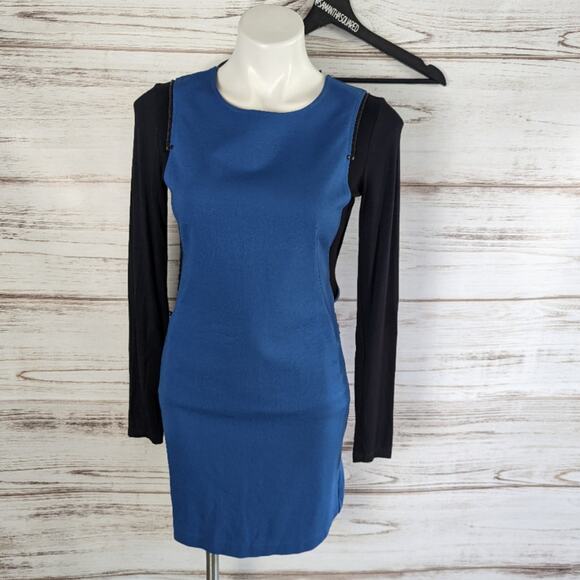 Kenneth Cole Zipper Color Block Long Sleeve Dress Blue and Black Sz 4 - Picture 1 of 7